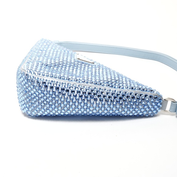 Prada Rhinestone Satin Crystal Triangle 2-Way Shoulder Bag in Blue - Picture 6 of 12